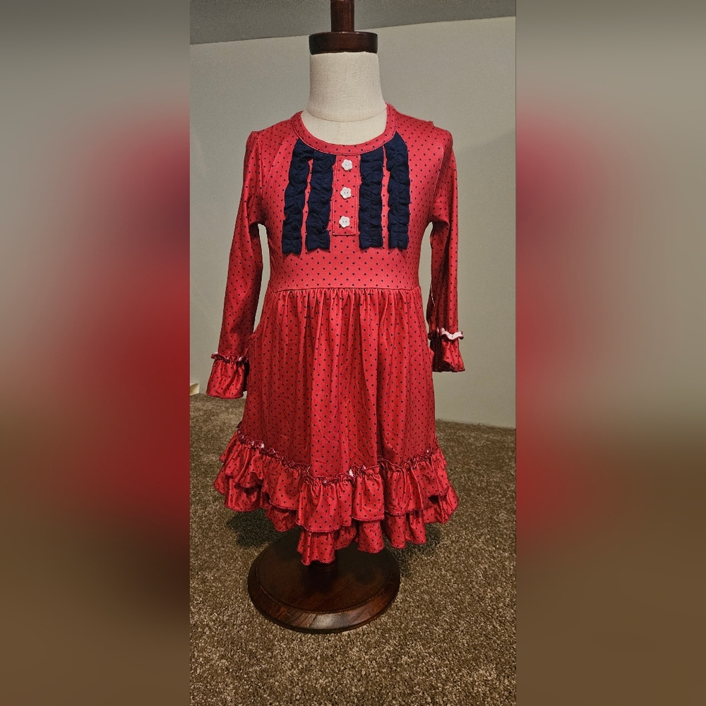 Red Polka Dot Dress with Navy Accents